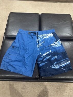 Guy Harvey Blue Split Marlin Graphic Swim Board Shorts
